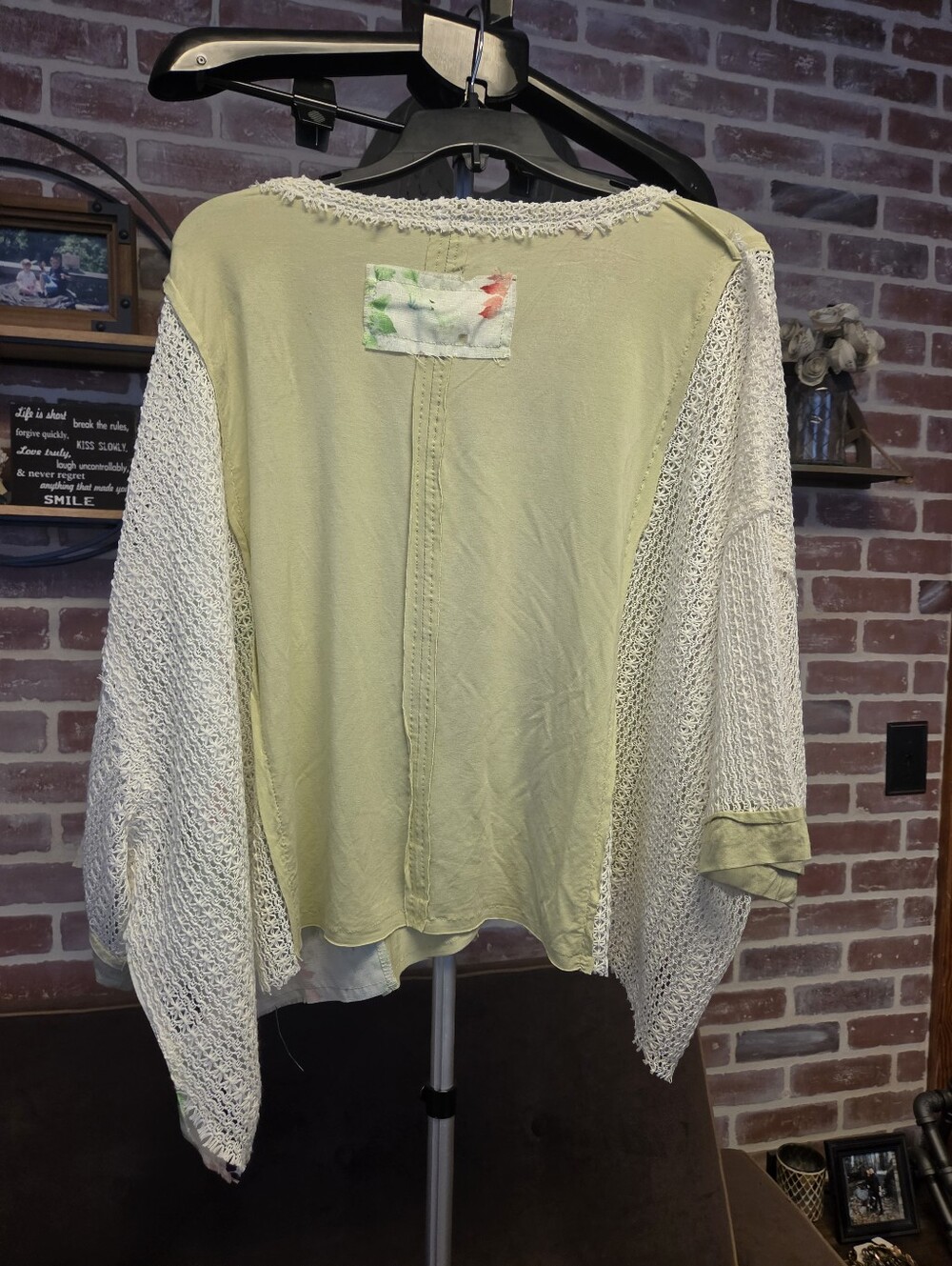 POL Boho Lace-Trim V-Neck Women's Top - Sage Green - Picture 4 of 5